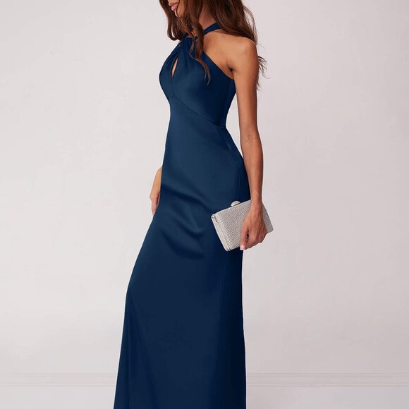 NEW Azazie Halter Gown in Navy, Size 10 - Picture 3 of 5